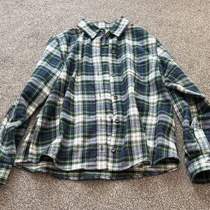 L.L. Bean Plaid Flannel Shirt Women’s XS Petite Relaxed Fit Green Blue